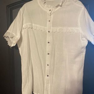 White cotton button down top